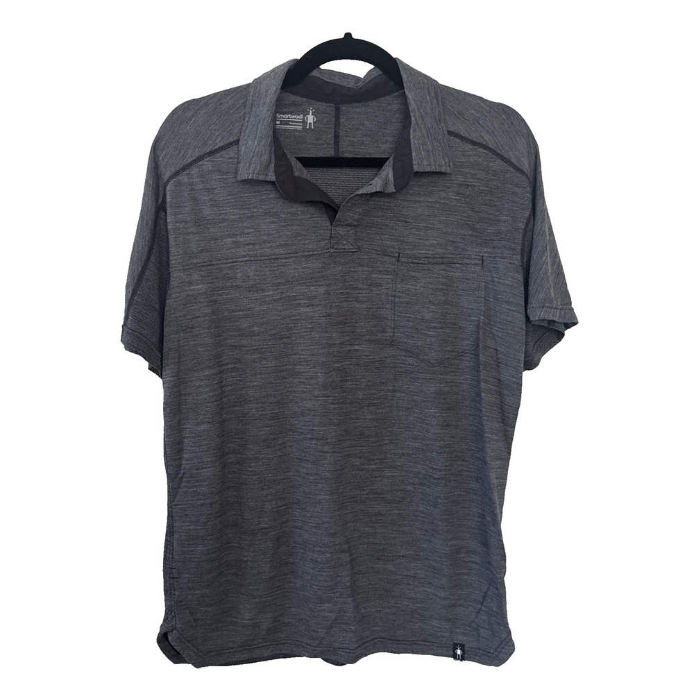 Smartwool Polo Men Medium Merino Wool Short Sleeve Gray